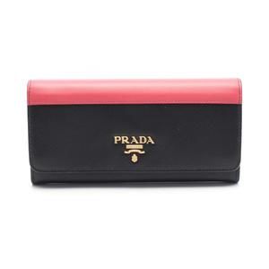 Prada leather Fold long Wallet black pink